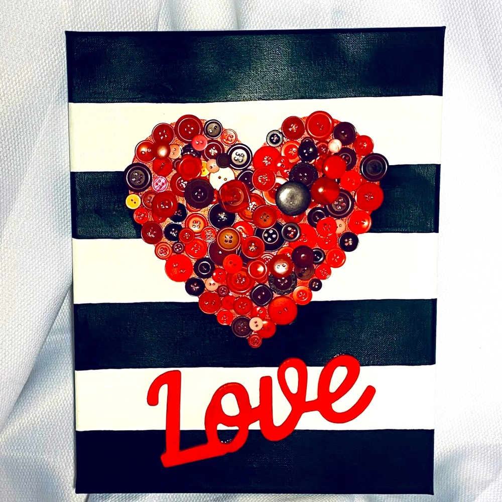Valentines Button Heart Love Canvas Artwork